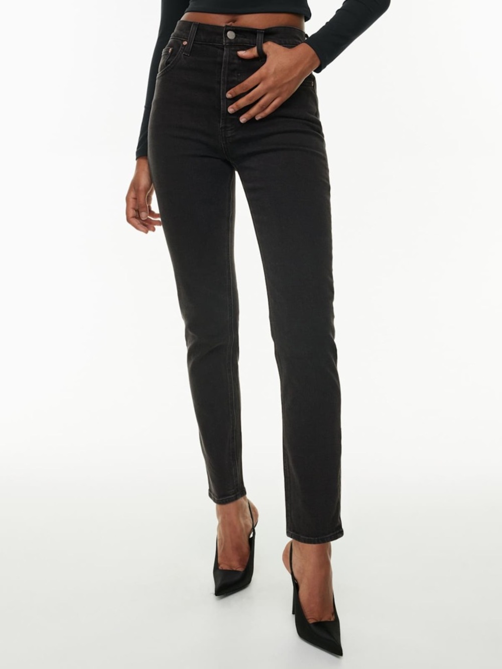 Denim Forum The Yoko High Rise Slim Black Button Fly Jeans Sz 28 Goth Cotton